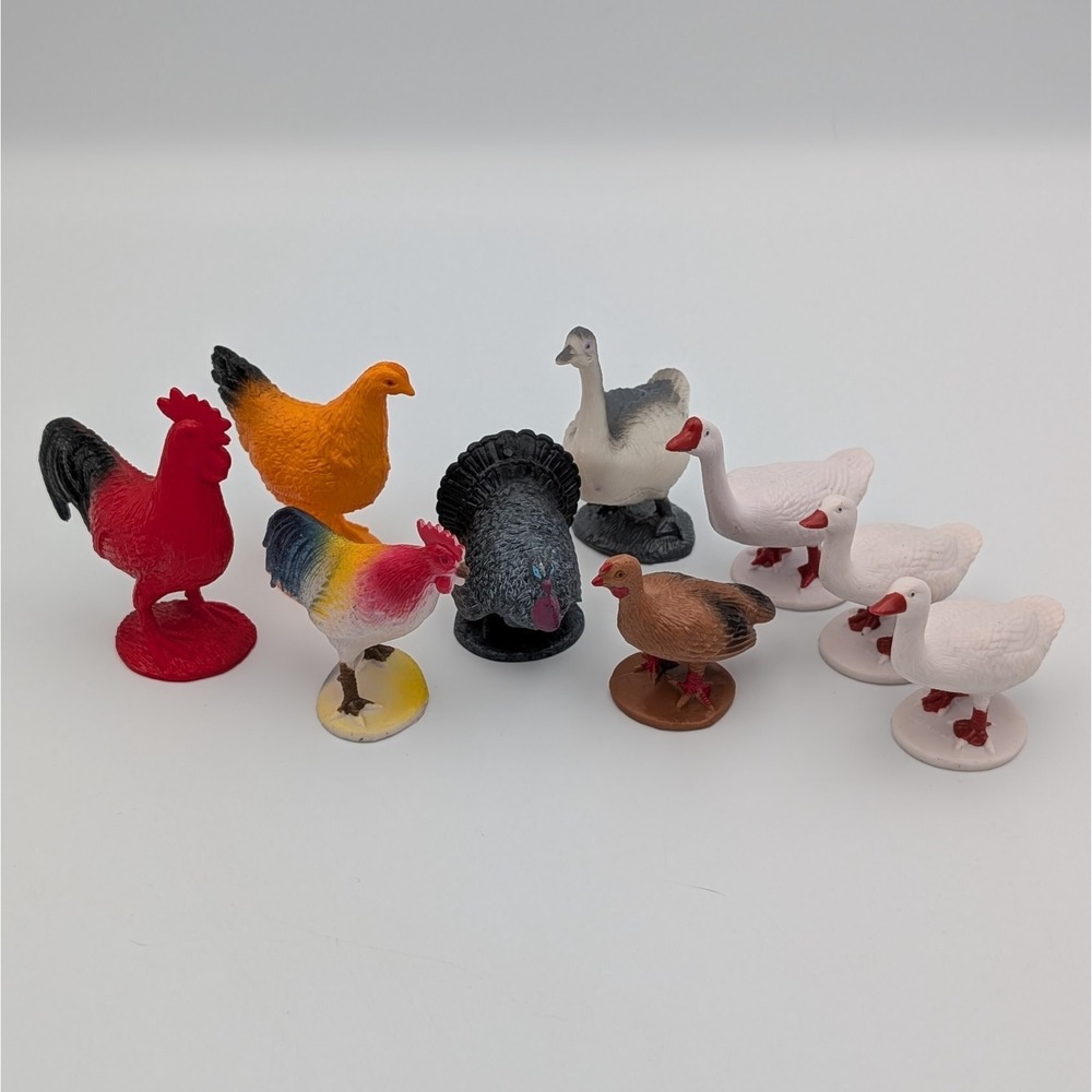 Plastic Bird Figurine Lot 9 Mixed Poultry Rooster Hen Turkey Farm Animal Toys